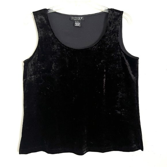 Citron Santa Monica Size S Silk Blend Velvet Top Sleeveless Scoop Neck Black - Picture 1 of 9